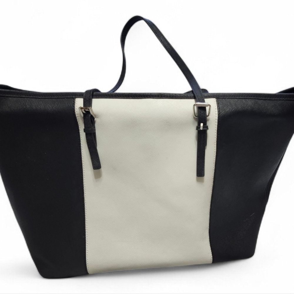 Michael Kors Large Tote Bag Black White Logo Shoulder Purse Travel Work Classic - Picture 4 of 9
